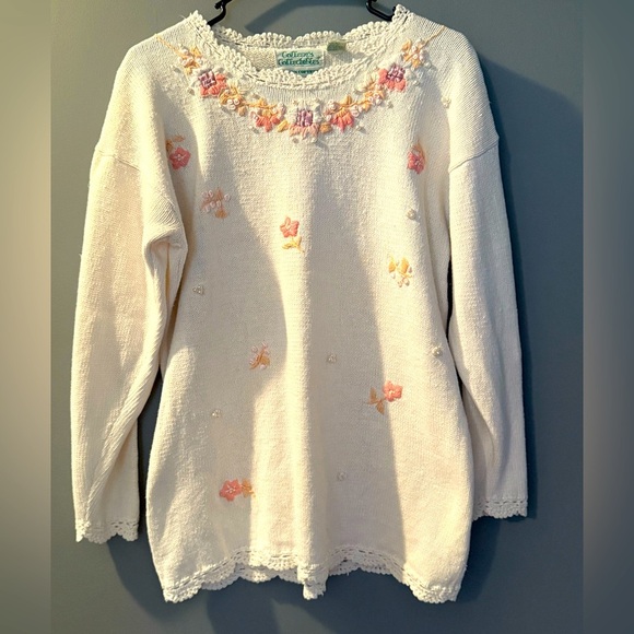 Vtg 90s Colleen's Collectibles Floral Embroidered Knit Sweater Womens PTP: - Picture 1 of 7